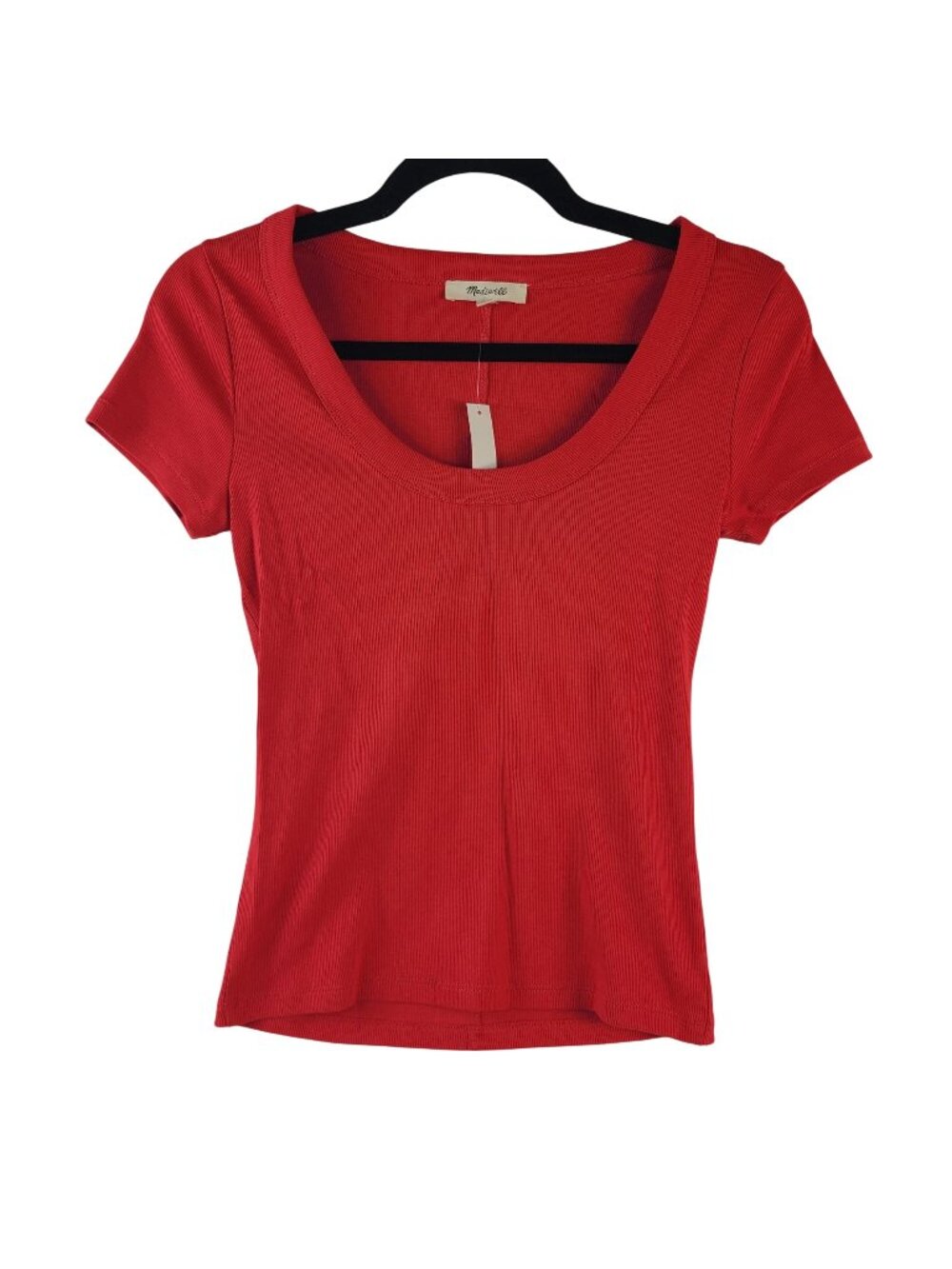 NEW Madewell Red Ribbed Scoop Neck Short Sleeve T-Shirt Size Small